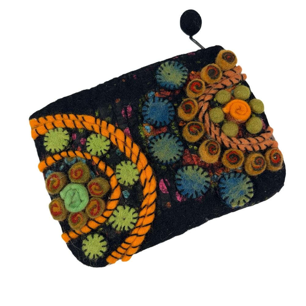Rising Tide Wool Felted Floral Pouch Nepal Hand Made Colorful Whimsy